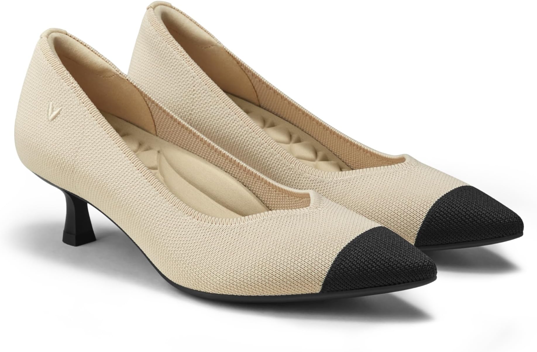 VIVAIA Scarlett Women's Pointed Toe Kitten Heels Shoes for Women Pumps with Arch Support, 7.5, Cream Ivory & Black