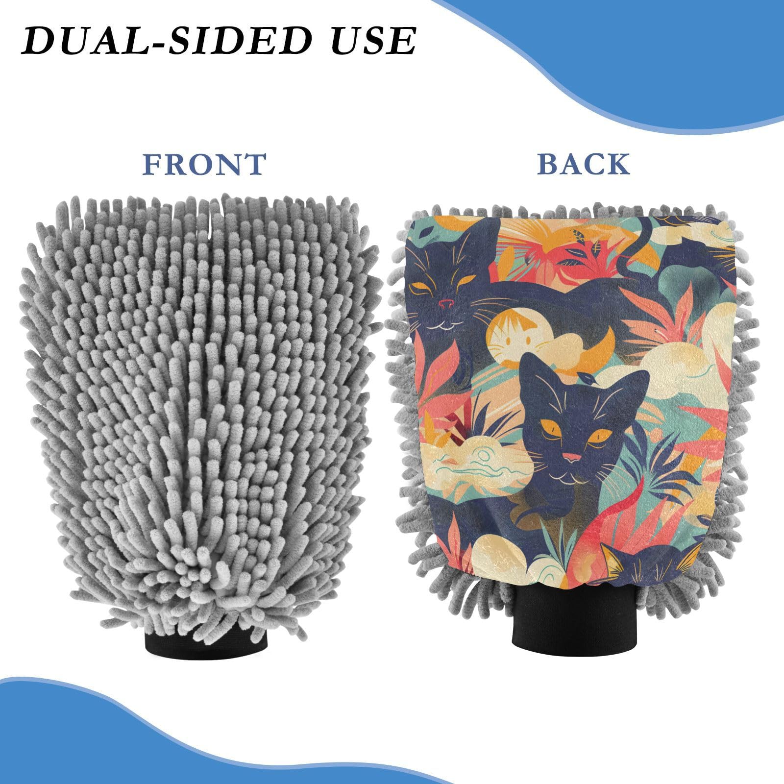 IOACIY Absorbent Microfiber Car Wash Drying Mitts, 2 Pack, Scratch-Free & Lint-Free, Rich Foam, Highly Absorbent, Double Sided, Wash Mitt Perfect for Car Washing, M, Cat (35)