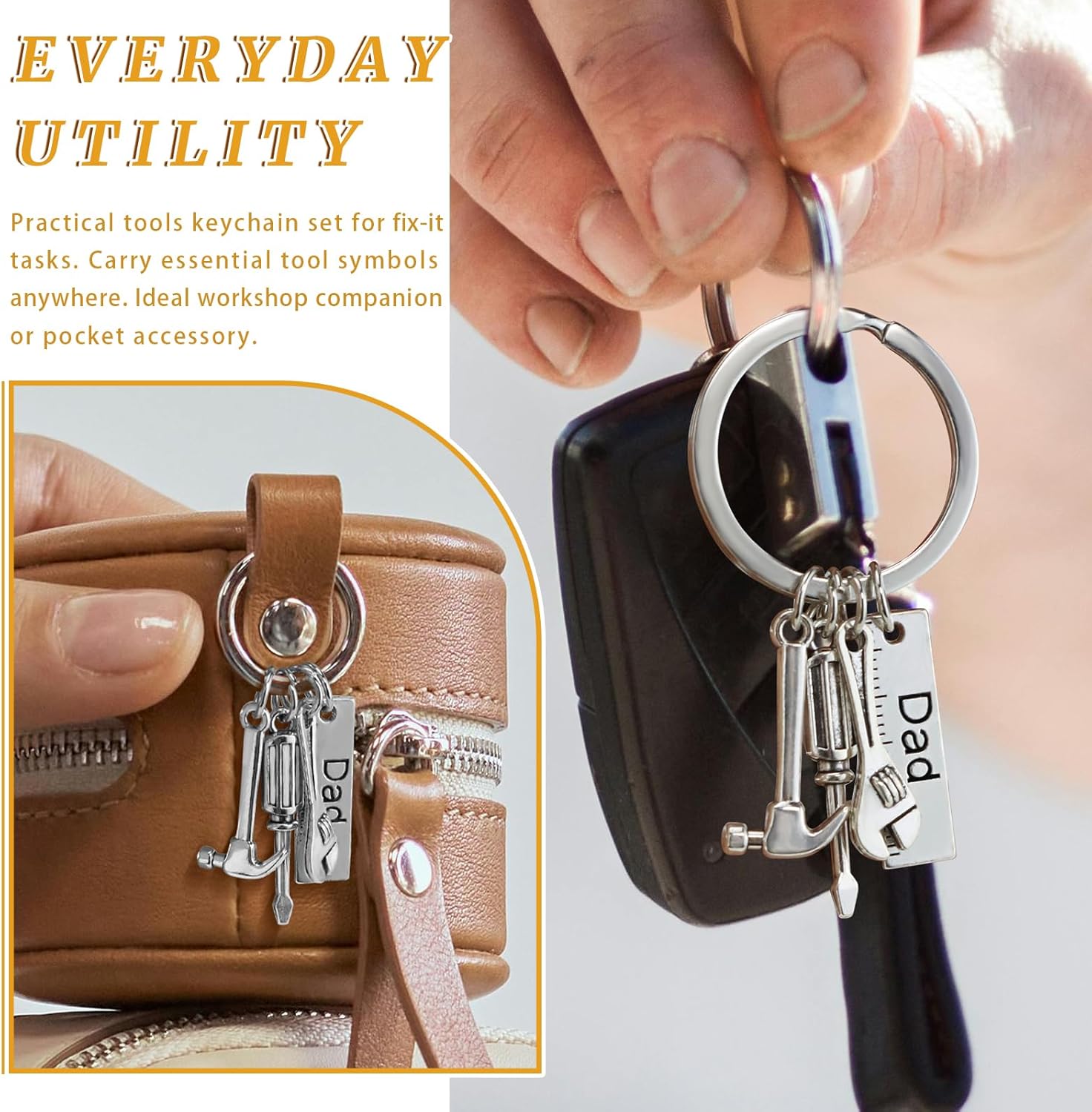 20PCS Tools Keychain, Dad's Keychain with Wrench Hammer Screwdriver Charm Gift for Dad & Handymen DIY Enthusiasts - Image 6