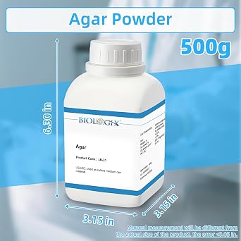 Lab-Grade Agar Powder, Makes Over 1498 to 1666 Agar Petri Dishes, Gel Strength 800-1100 g/m2 (68F), for Lab Research, 500g/Bottle(1.1 lb.)