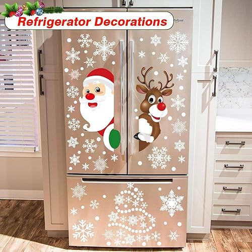 Miniatura 5 de HINZER 310 calcomanías navideñas para ventana, decoración de ventana de Navidad, copos de Navidad, calcomanías de Navidad para el hogar, ciervos,