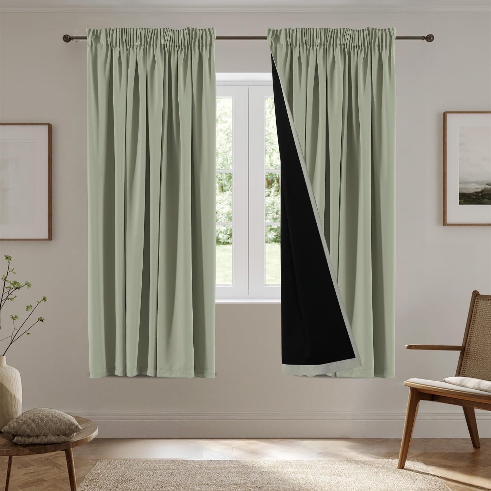 Rideaux occultants 132x240 cm vert clair BellaHills pour chambre et salon lot de 2