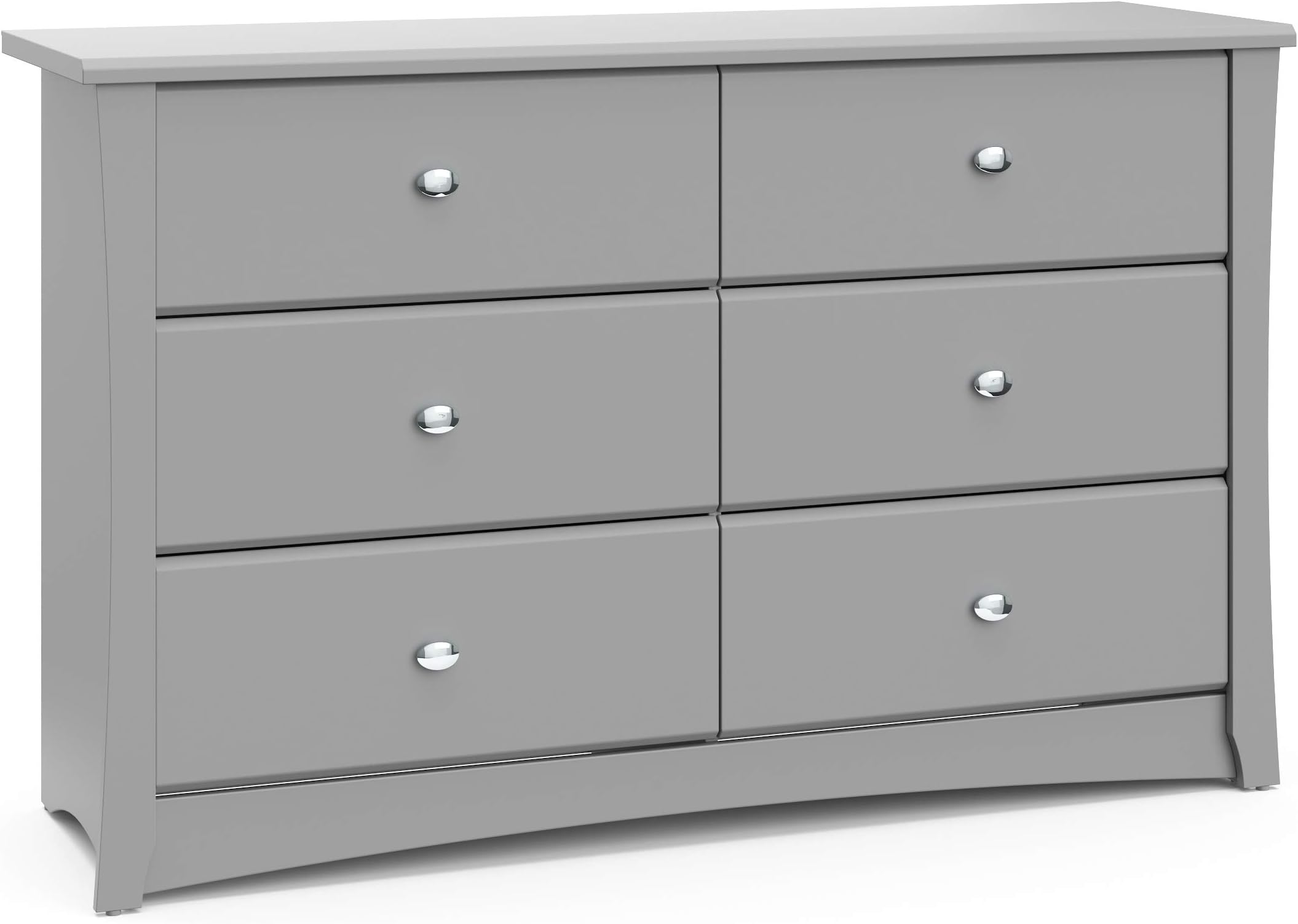 Storkcraft Crescent 6 Drawer Double Dresser (Pebble Gray) – GREENGUARD Gold Certified, Nursery Dresser for Kids Bedroom
