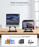 Vista 7 de Nulaxy Soporte para portátil totalmente ajustable para escritorio, elevador de computadora de aluminio plegable doble con ventilación térmica