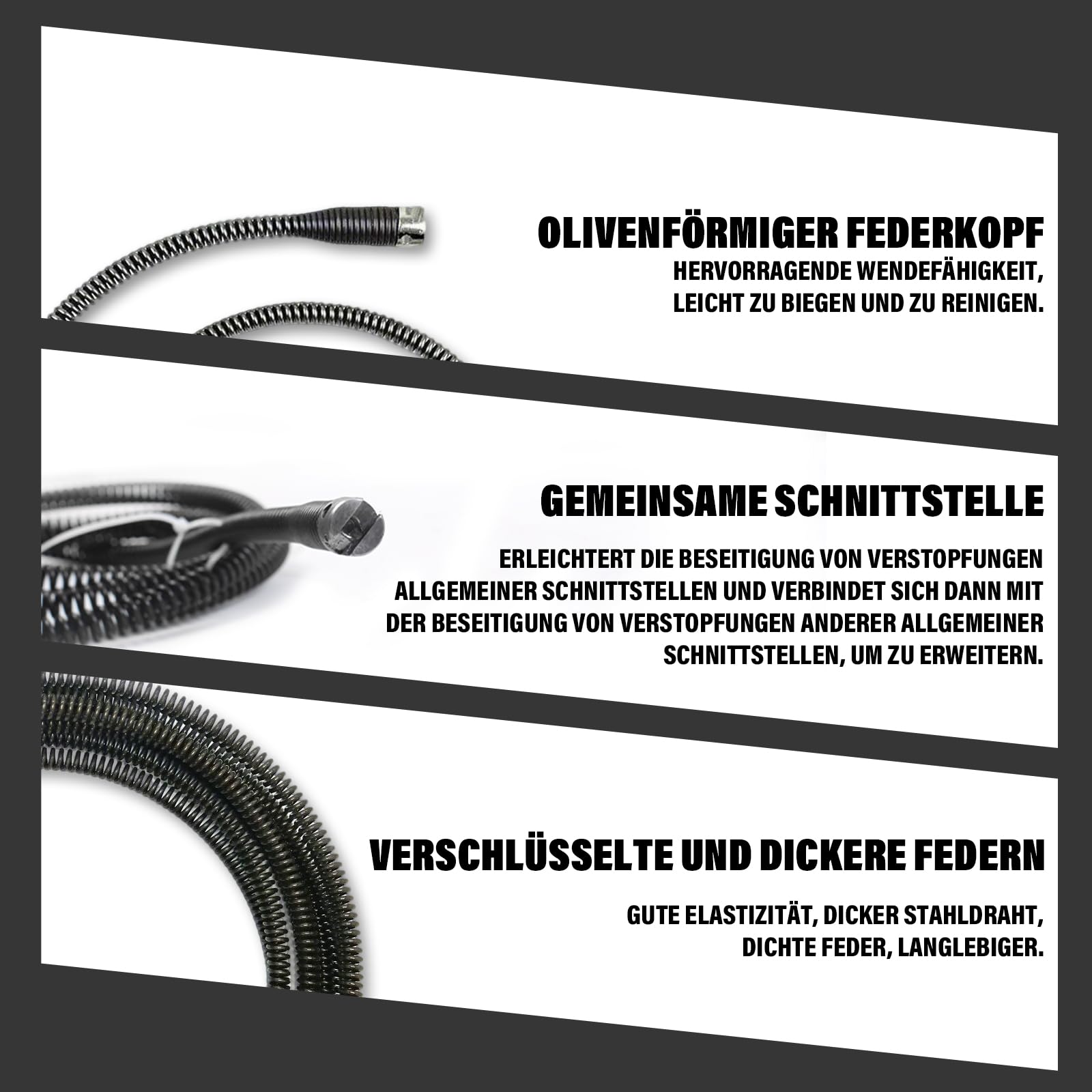 2Pcs Abflussreiniger Spirale Ø 12mm x 10m, WC Rohrreinigungsspirale mit Elektrischen/Manuellen Adaptern, 6 Abflussreiniger Schneidkopf, Multifunktionale Rohrreinigungswelle für Küche