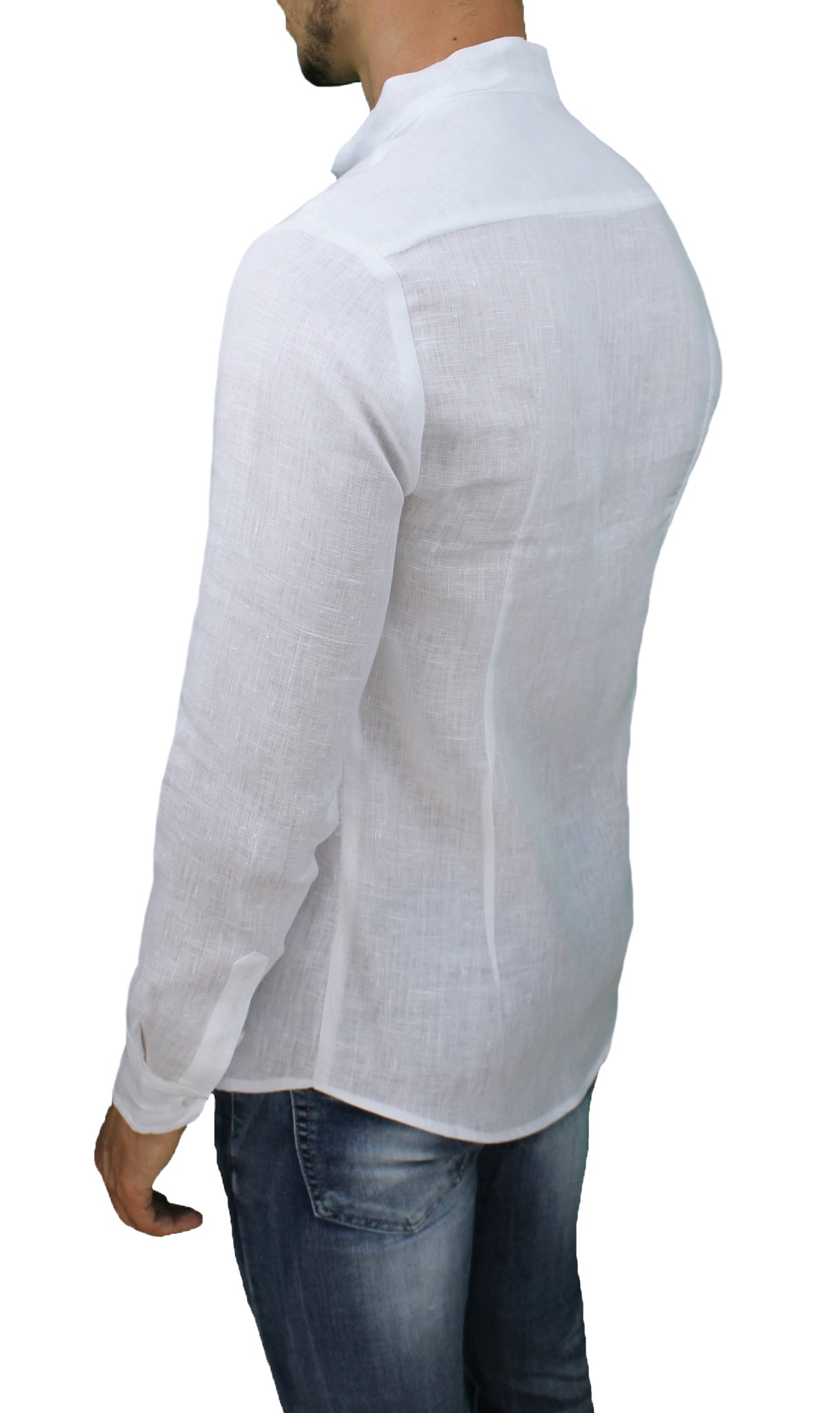 Camisa de hombre de sastre 100% puro lino blanco casual elegante
