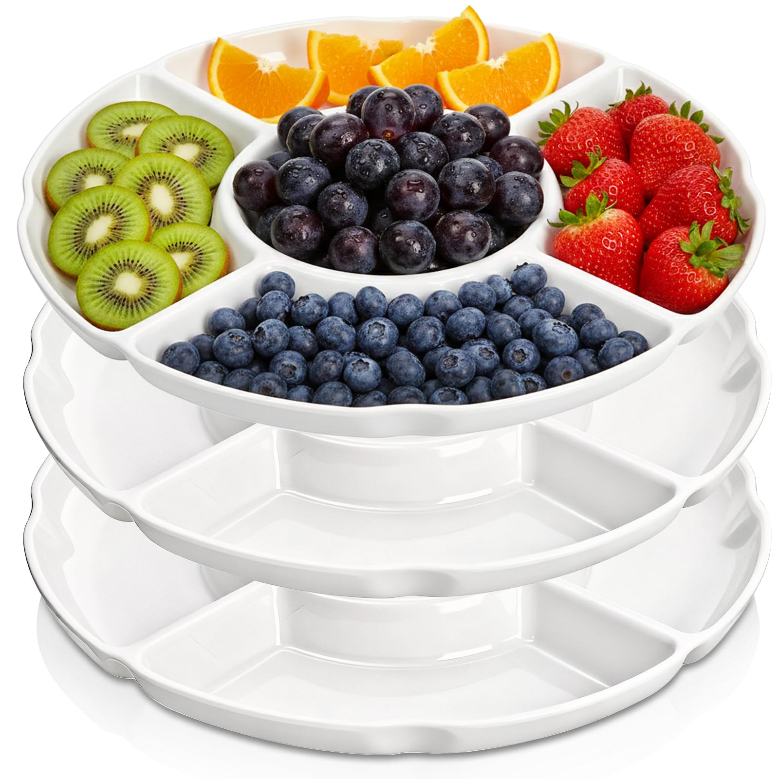Photo 1 of Pumtus 3 Pack Divided Serving Tray, 13 Inch Melamine Chip and Dip Platter, 5 Sectional Appetizer Veggie Plate, Party Snack Relish Tray for Serving Food, Nuts, Candy, Dried Fruit, Veggies