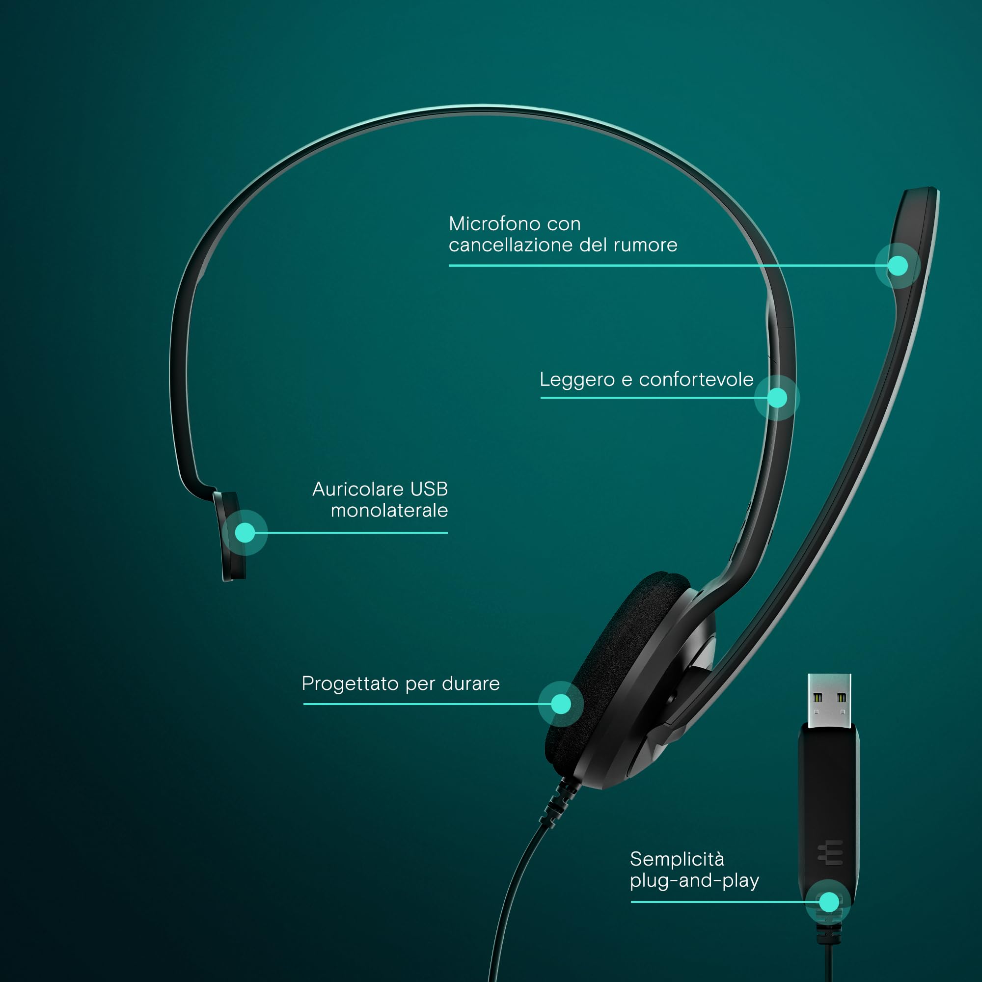 Sennheiser PC7 Cuffia monoaurale microfonica PC USB, nero