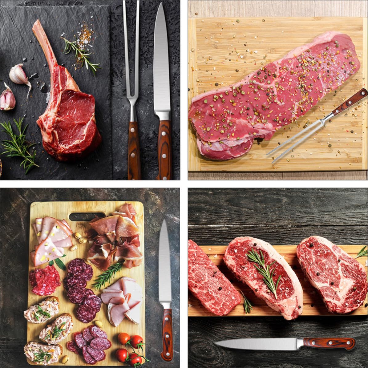 Uonlytech Set Utensili Barbecue 2 Pezzi in Metallo Inossidabile e Legno Forchetta e Coltello Riutilizzabili per Grigliate All'aperto Confezionati in Contenitore