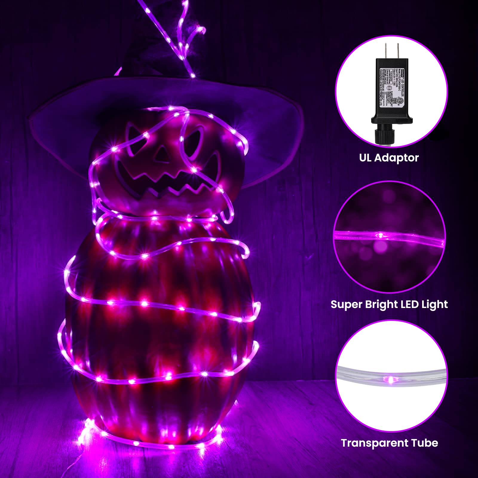 Lomotech Rope Lights, 33ft/ 200 LED Lights Outdoor, Waterproof Fairy Tube String Lights with 8 Modes, Memory&Timer Function for Tree Patio Indoor Christmas Halloween Decorations