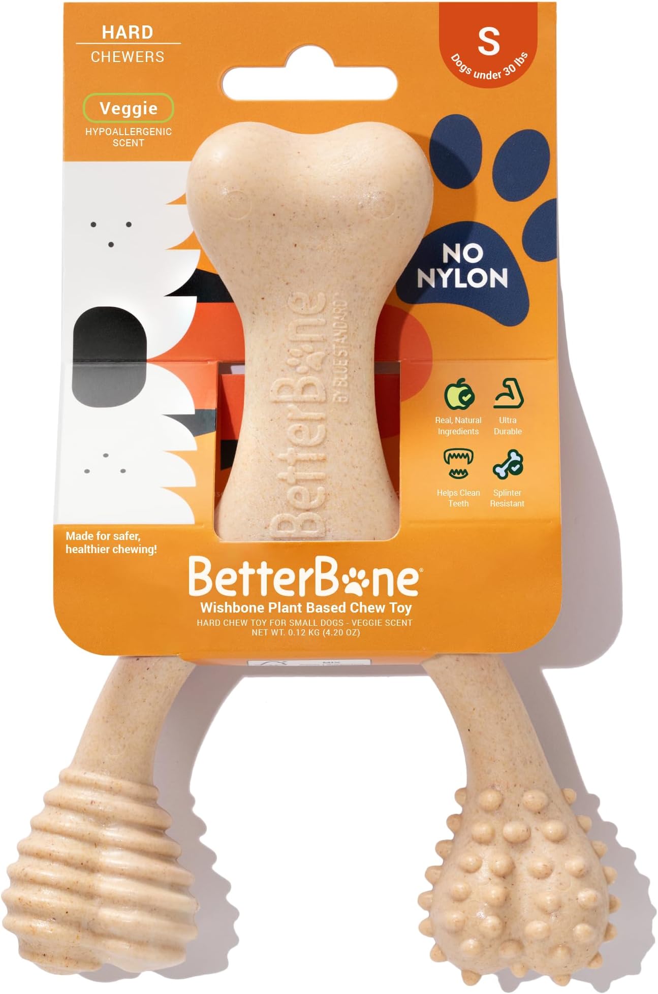 BetterBone Hard Density Veggie-Scented Dog Chew Toy, Small, Durable Plant-Based Wishbone for Aggressive Chewers Under 30 lbs