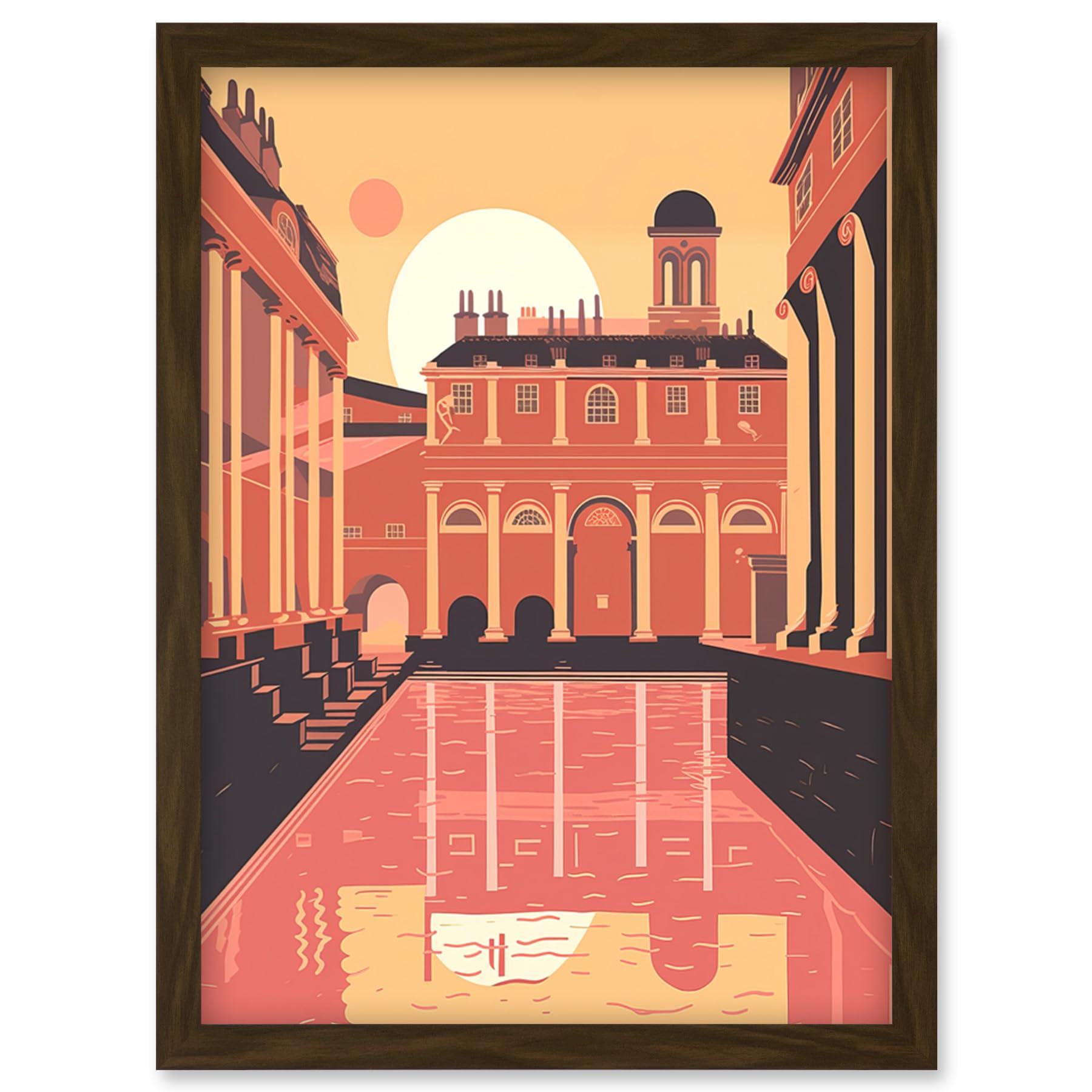 Artery8 Roman Baths Georgian Architecture Illustration Artwork Framed Wall Art Print A4