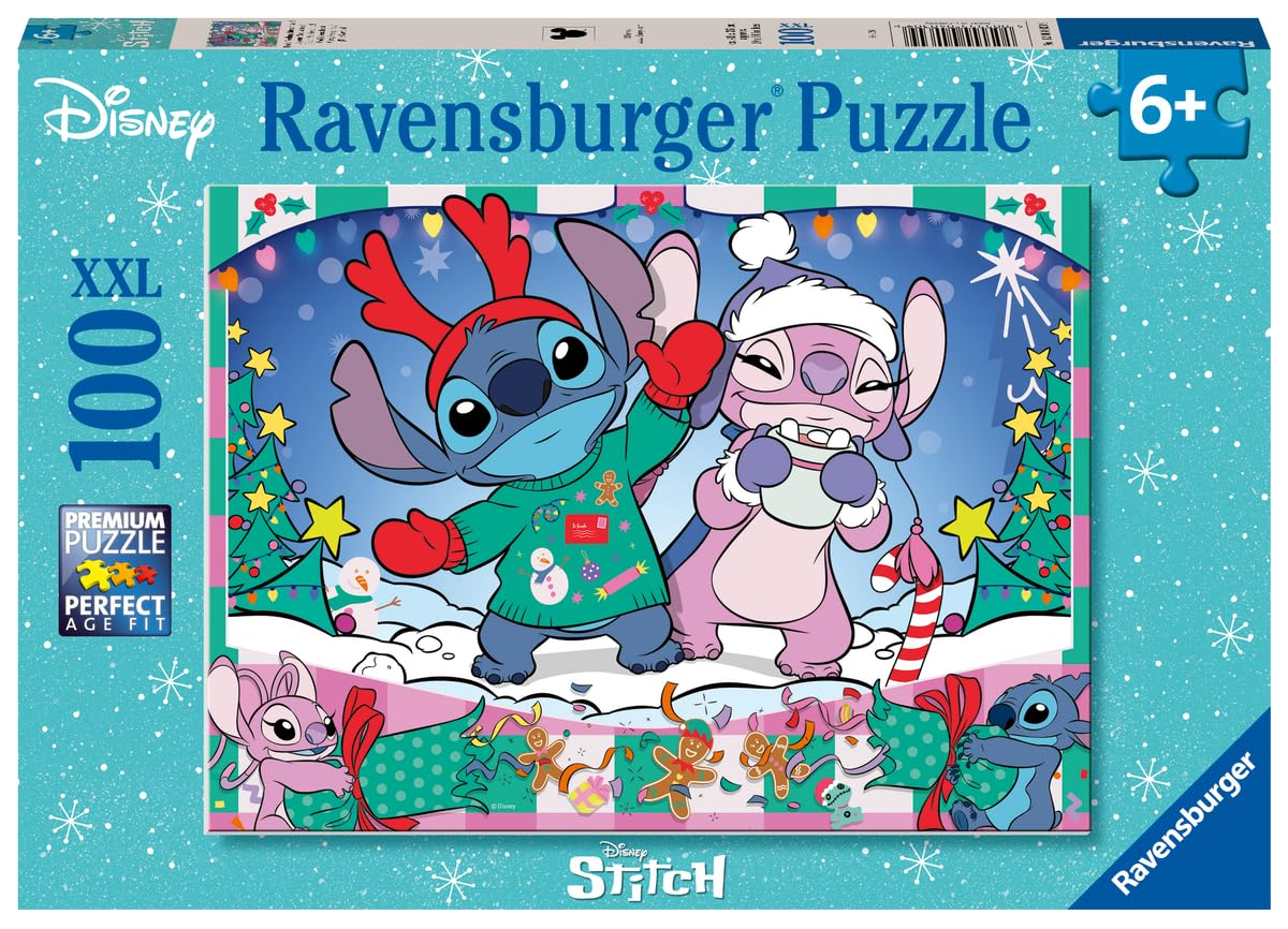 Ravensburger - Puzzle: Navidad Stitch, Puzzles Infantiles 6 Años o Más, 100 piezas XXL, Rompecabezas, Regalos Niños 6 Años, 49x36cm