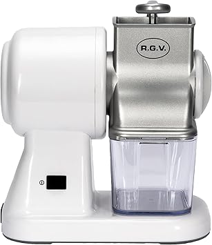 RGV Robusta Junior - Grattugia Elettrica con Rullo in Acciaio Inox Ø58x82 mm, 150W, Tramoggia in Alluminio Lavabile, Contenitore Estraibile con Coperchio Salvafreschezza
