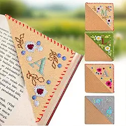 Marcador de página de canto bordado com inicial, marcador de página de tecido feito à mão para leitores, presente de canto de livro personalizado para mulheres, amigos, uso em diário