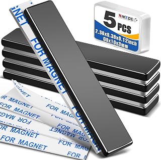 MIKEDE 5-Pack Super Strong Neodymium Bar Magnets with Adhesive Backing - Waterproof Rare Earth Magnets for Fridge, DIY, Crafts, Science (60x10x3mm)