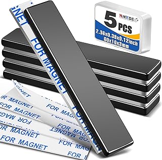 MIKEDE Neodymium Magnets, 5 Pack Black Super Strong Magnets Bar, Waterproof Heavy Duty Magnet with Adhesive Backing, Rare Earth Small Magnet Strips for Fridge, DIY, Craft, Science - 60x10x3 mm