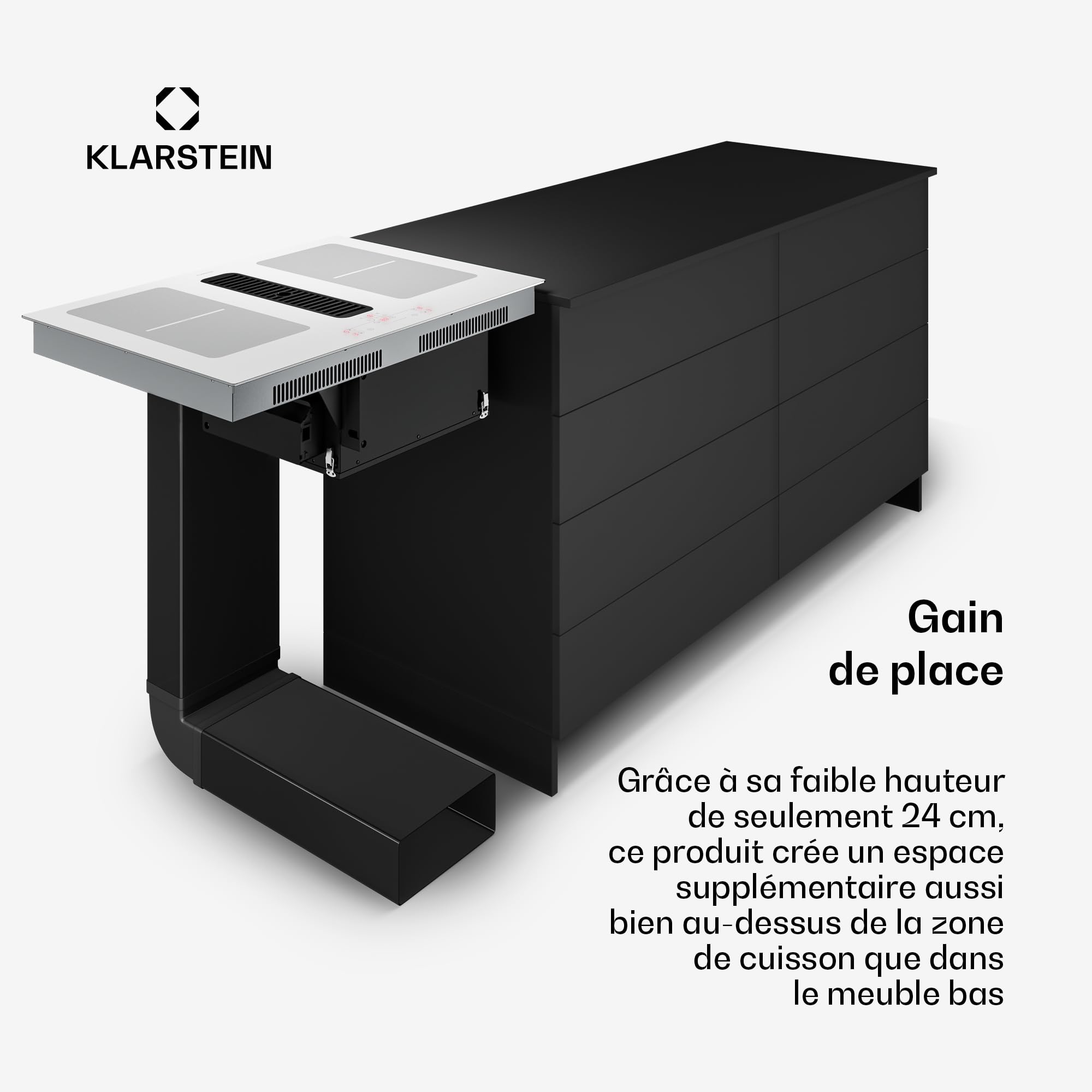 Klarstein Full House Plaque Induction Avec Hotte Intégrée - 4 Zones, 7335W Boost, Commande Tactile, Zones Flexibles, Minuterie, Sécurité Enfants, Vitrocéramique 70cm, Plaque Aspirante, White