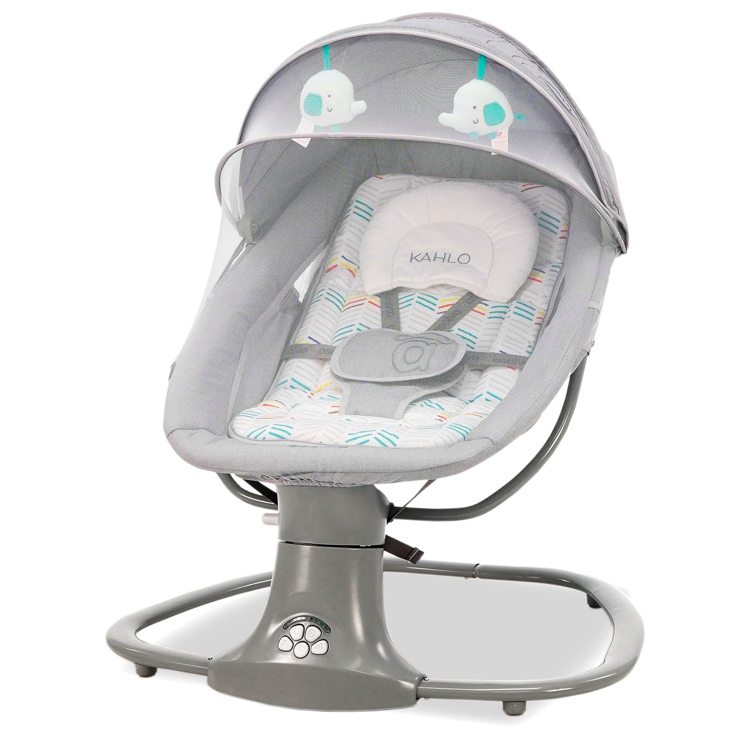 Asalvo Kahlo Hamaca Balancín con Música y Bluetooth, Balanceo Automático 5 Niveles, Capota con Mosquitera, Juguetero con 2 Juguetes, reposa Cabezas, Desde 0 Meses hasta 9 Kg, Textil Lavable, Gris