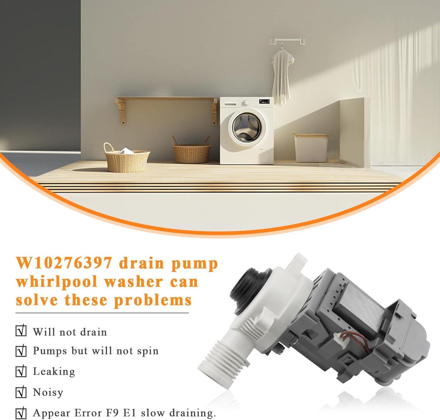 2026 UPGRADE W10276397 Washer Drain Pump by Blutoget -FIT for Whirlpool kenmore May.tag Washer- B40-3A drain pump Replacement for LP397 1874334 AP6018417 PS11751719 EAP11751719-10 Years WARRANTY