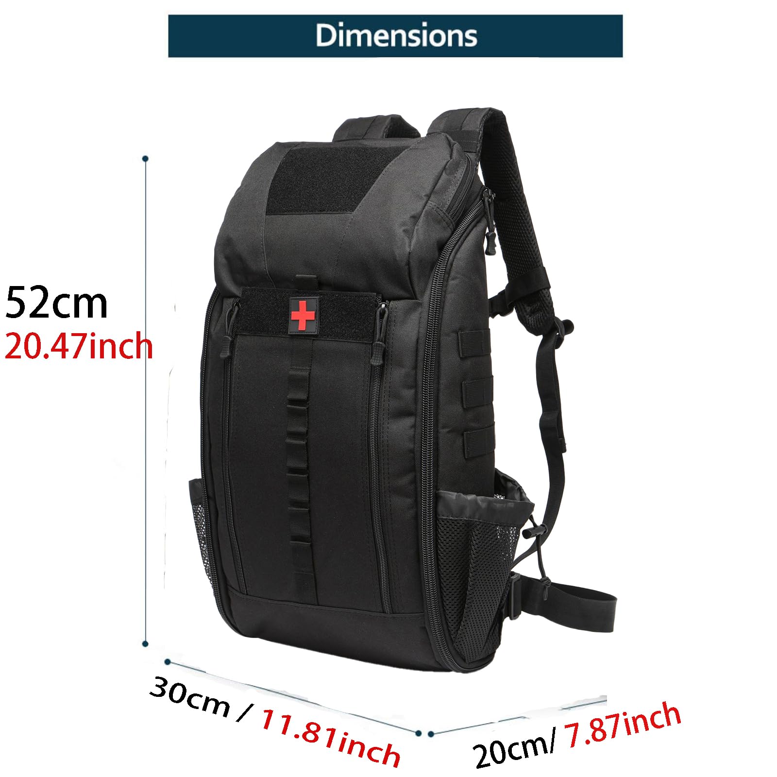 Wasserdichter Taktischer Medizinischer Rucksack 40L Nylon Erste-Hilfe-Rucksack Für Wandern, Trekking, Jagd, Angeln, Camping Und Outdoor-Sportarten (Schwarz)