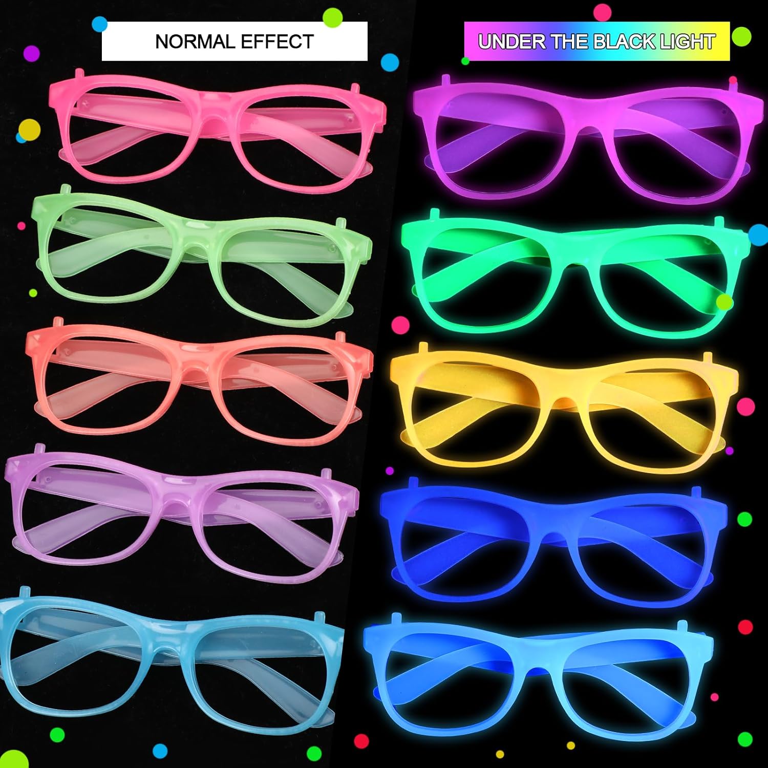 Glow in the Dark Glasses Neon Glasses UV Reactive Black Light Eyewear Glow Bulk Party Supplies for Neon Birthday Wedding Party Concert New Year Carnivals Raves Decorations
