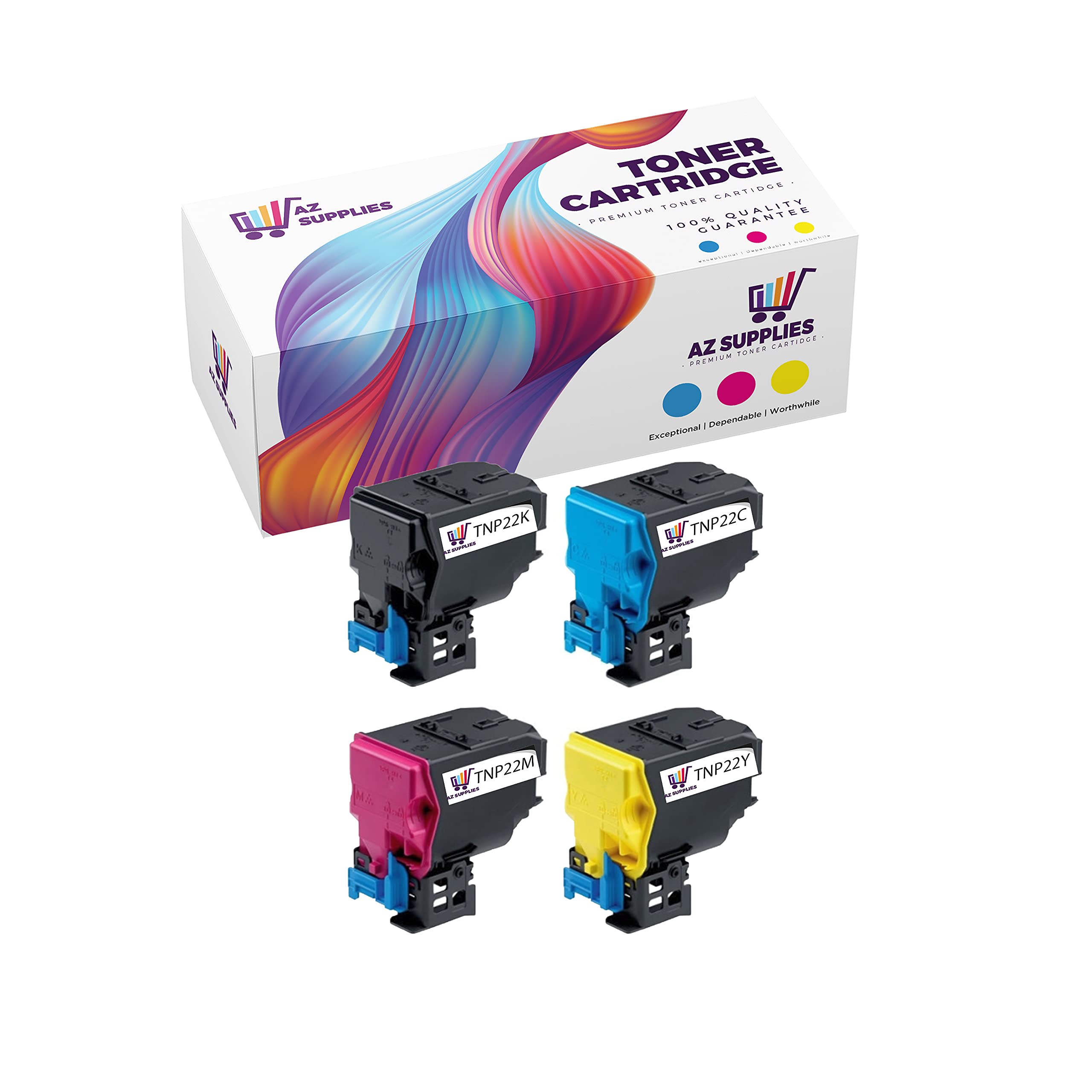 AZ SUPPLIESCompatible Toner Cartridge Replacement for KONICA MINOLTA TNP22K Black TNP22M Magenta TNP22Y Yellow TNP22C Cyan 4 Packs