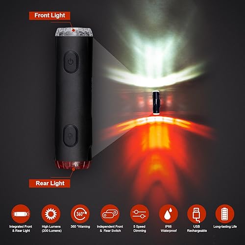 Miniatura 2 de JINKEY Luz para casco de bicicleta, luz LED recargable delantera y trasera, IP66, impermeable, para bicicleta de montaña, 5 modos de luz de