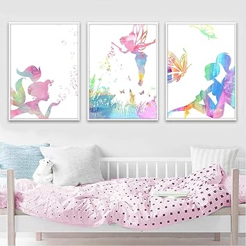 ألوان مائية Fairy Art ملصقات خرافية للفتيات غرفة Fairy Garden Canvas Wall Art Butterflies Dragon Flies Flubbles Painting Fairy Magic Wall Art Baby Girl Nursery Art Prints 40x60cmx3 غير مؤطر