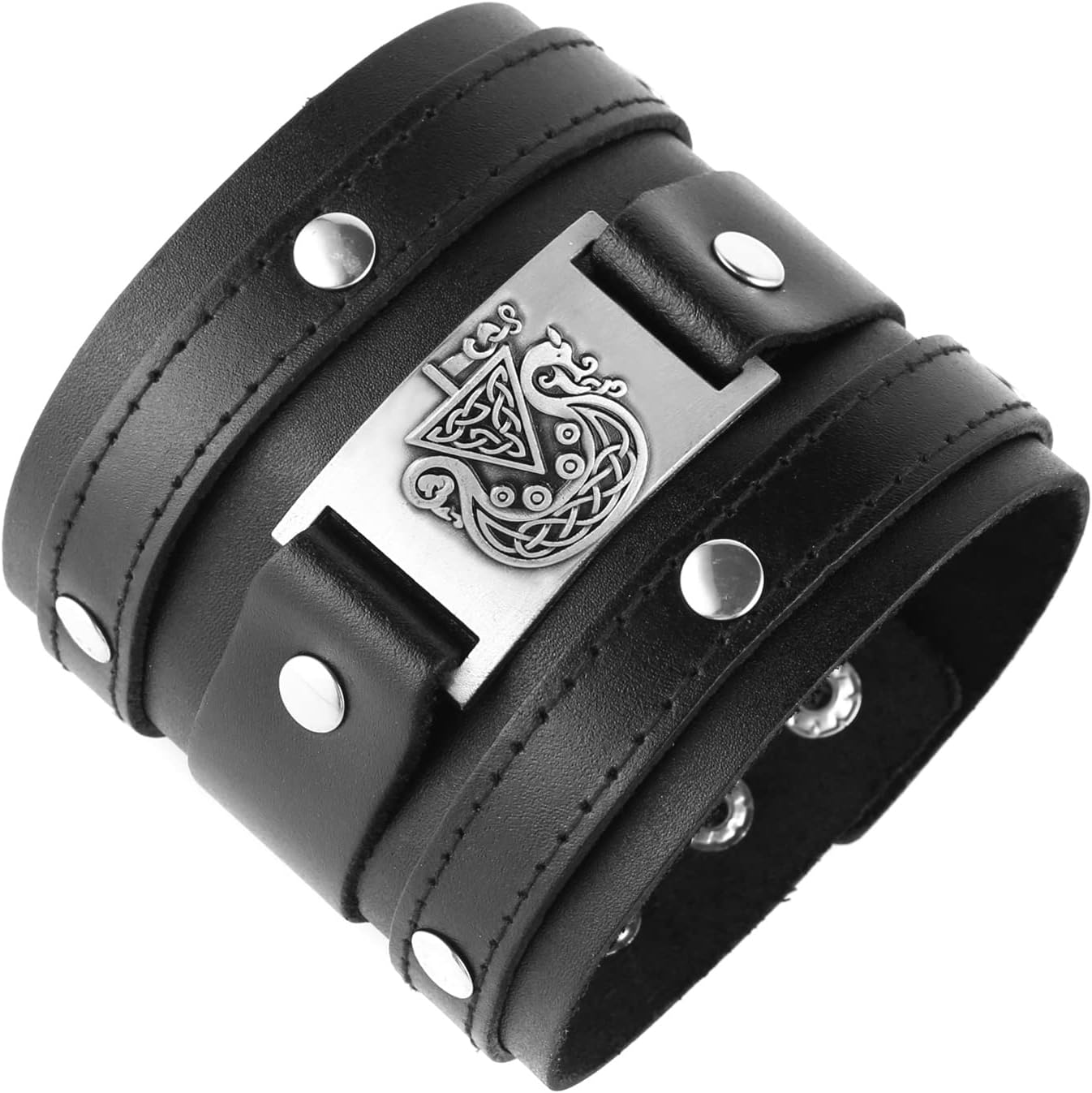 HZMAN Leather Bracelets for Men Viking Retro Wide Cuff Bracelet Black Leather Wristband Bracelet Jewelry Gift