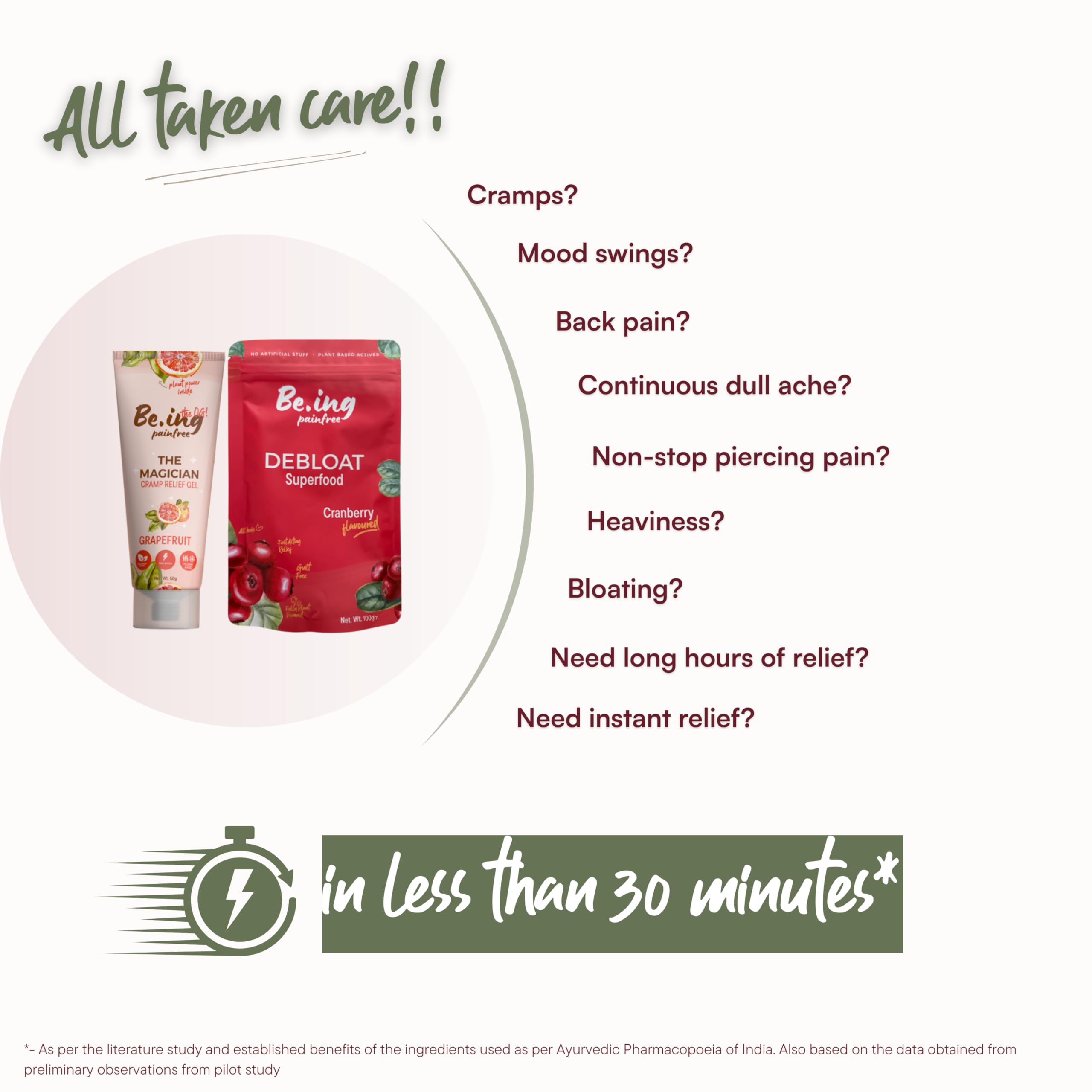 Be.ing painfree Combo- Complete Period Pain Relief| Reduces Cramps & gut Inflammations| 100% Plant Actives| Long-lasting Relief| Medium to Severe Cramps| Grapefruit| PMS, Periods, All time Use 3