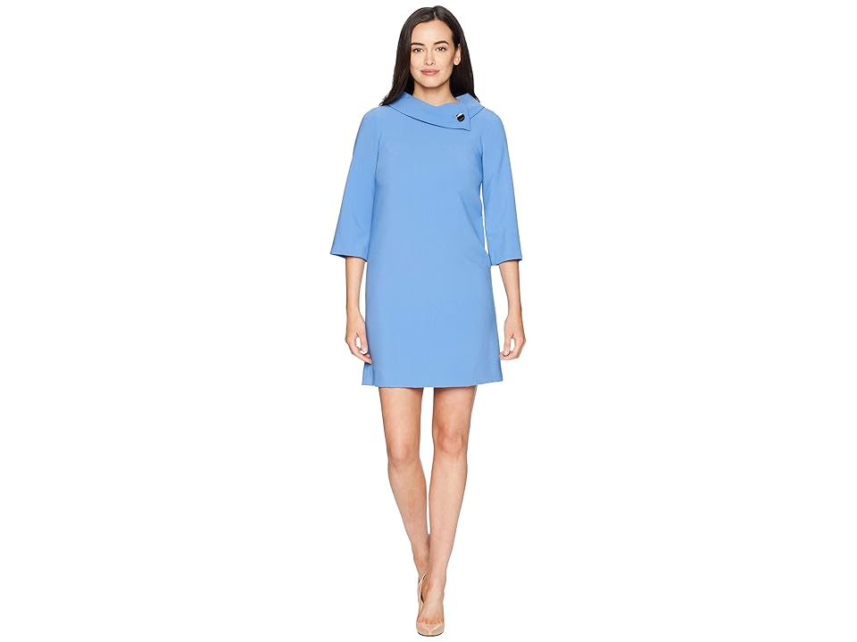 

Tahari by ASL 3/4 Sleeve Sheath with Envelope Neckline and Button Detail (Periwinkle) Women's Dress, Blue