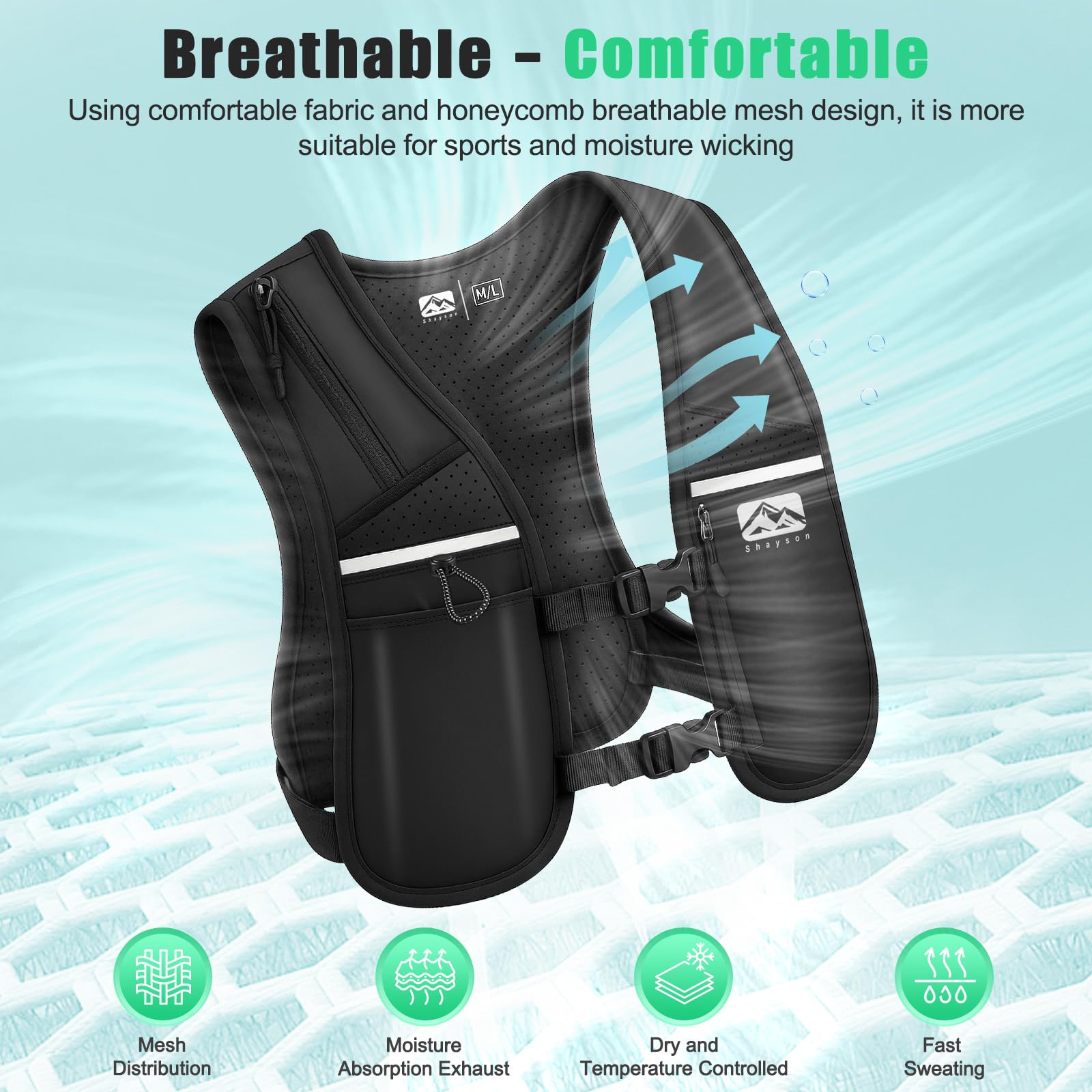 gilet da corsa per donna e uomo con borraccia da 500 ml inclusa,cinturini pettorali regolabili,traspirante e riflettente,zaino gilet da corsa,Running Vest