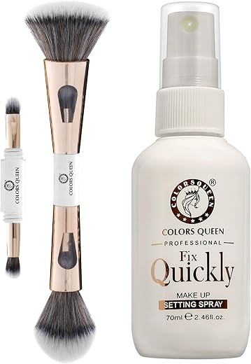 Colors Queen 4 in1 Makeup Brush with Fix Quickly Makeup Setting Spray | Multifunctional Brush with Soft Bristles | Light W...