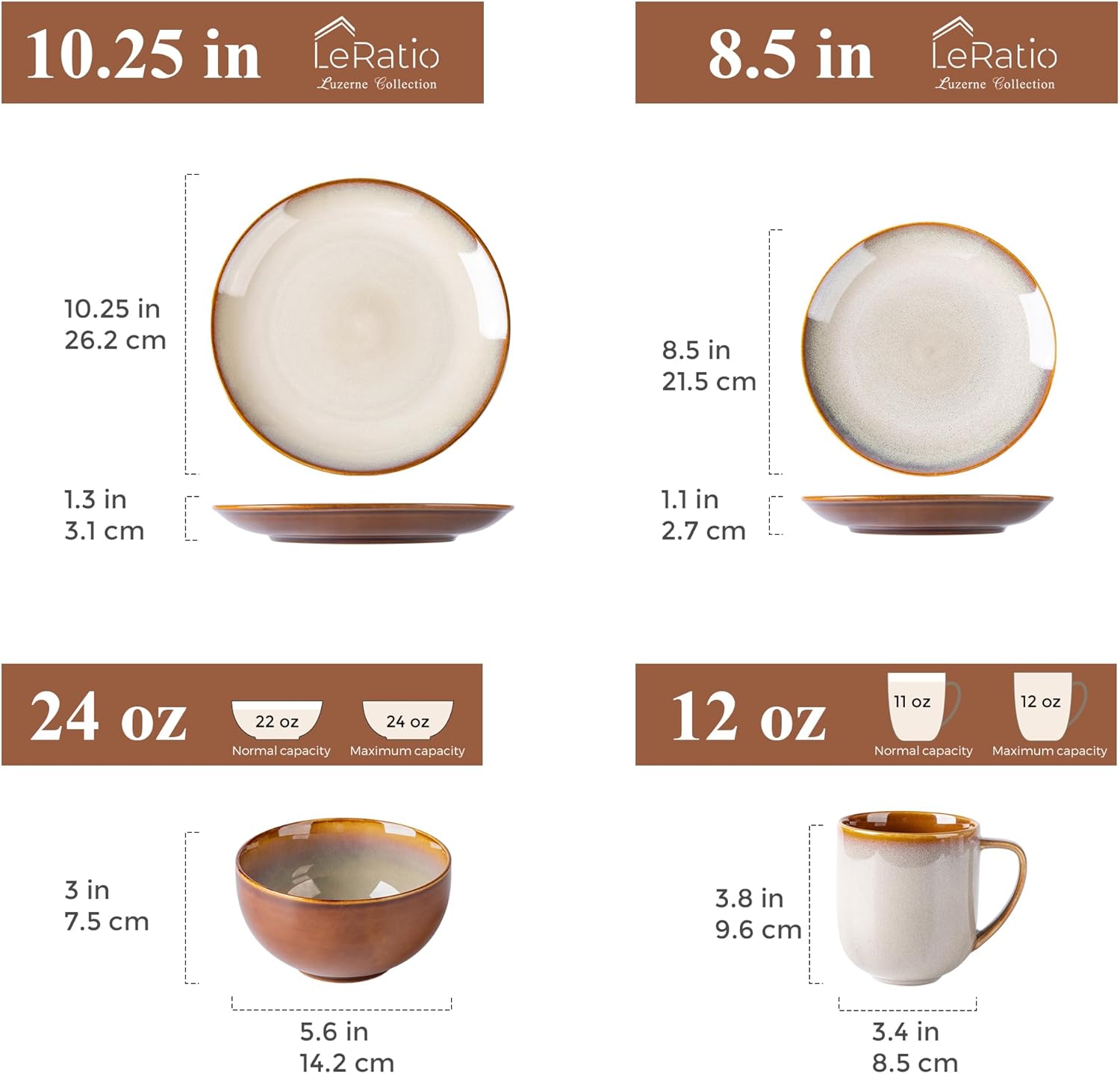 LERATIO Ceramic Dinnerware Sets for 4,16-Piece Reactive Glaze Plates and Bowls Set with Mugs,Highly Chip and Crack Resistant | Dishwasher,Microwave & Oven Safe Dishes set-Kahki Service for 4 with mugs Dreamy Moonlight-Kahki image 2 of 7 B0F21FWM9Q