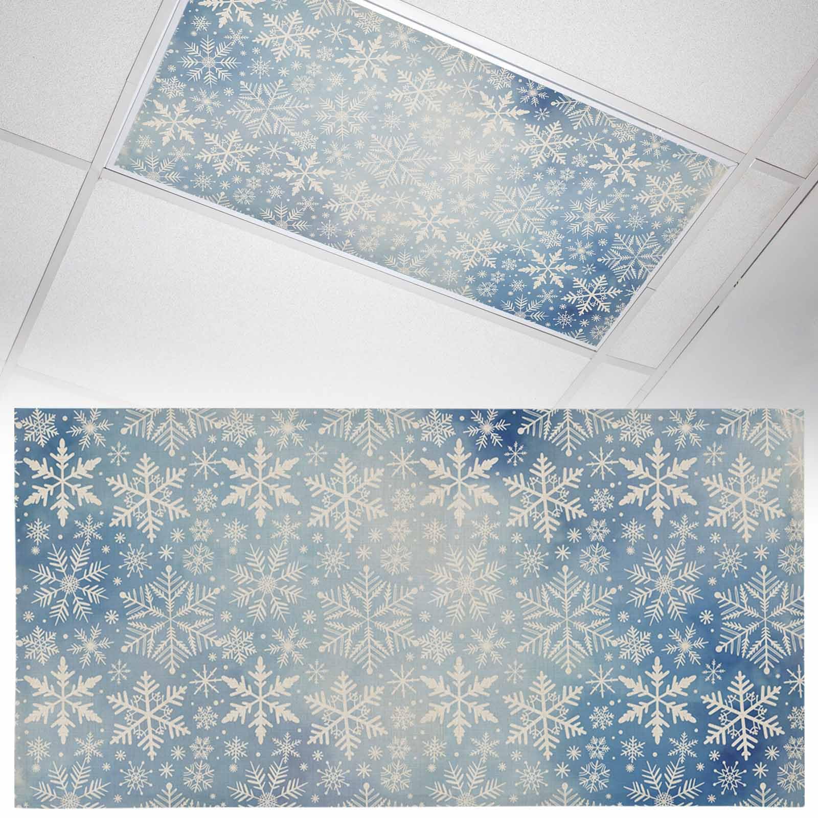 1 Pcs Fluorescent Light Covers for Ceiling Lights,Xmas Winter White Snowflakes Seamless Blue Gradient Magnetic Light Filters Fluorescent Light Shade