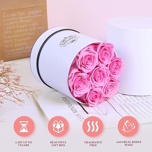 Miniatura 4 de Jodiano Flores preservadas en una caja rosas reales rosadas de larga duración regalo de cumpleaños para su aniversario día de la madre día de San