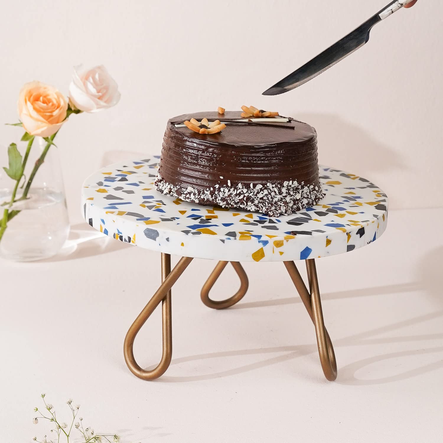 CASADECOR Resin Mosaic Candyland Pizza Pastry Cake Stand Pack of 1 (Multicolor, Diameter-10 Inch)