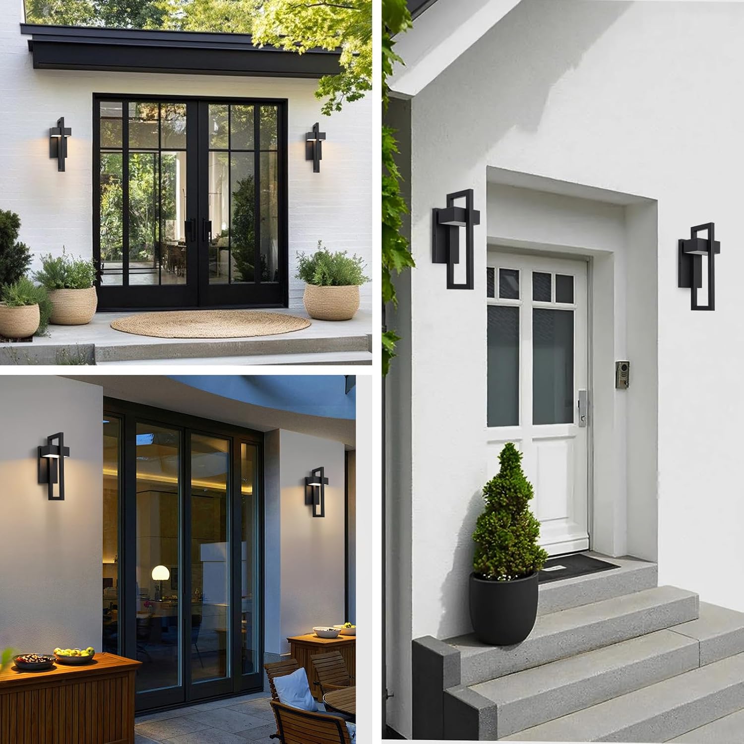 Krychiler 13.6 Inch Contemporary Outdoor Wall Lights with 3000K Integrated LED, 2 Packs Matte Black Metal Modern Exterior Lighting Fixtures Outside Wall Mount, for House Porch Patio Garage Front Door
