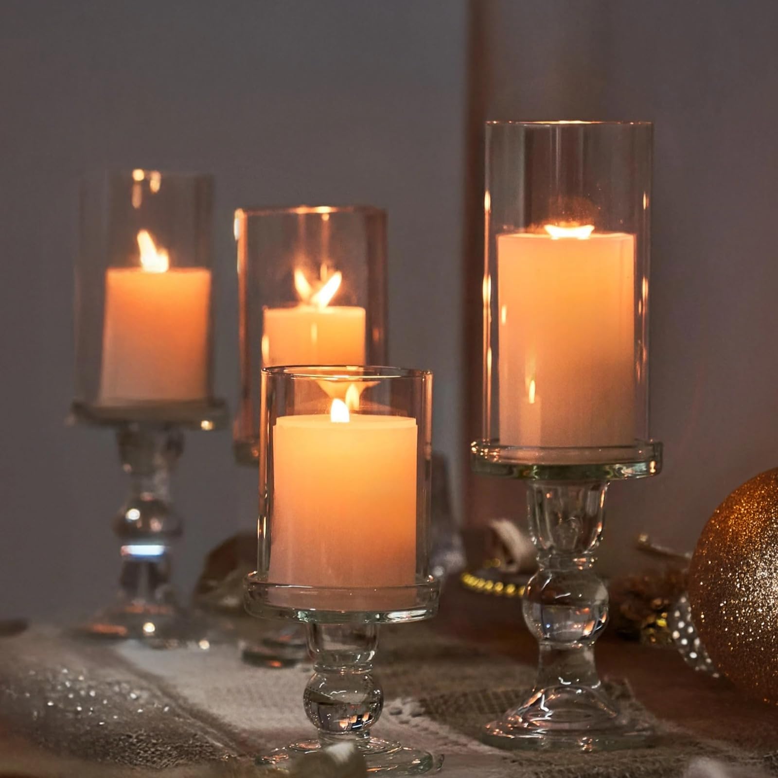 3-Piece Hurricane Candle Holder Set, Roman Column Design with Protective Glass Shades for Pillar Candles