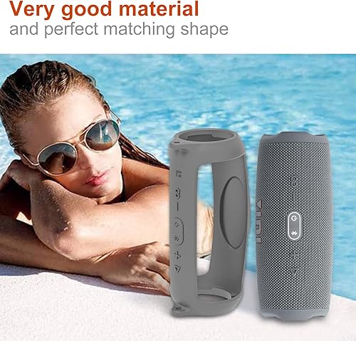 Miniatura 6 de LTGEM - Funda de silicona para altavoz JBL Charge 5, protector de viaje de gel suave, bolsa de goma impermeable con correa para el hombro (gris)