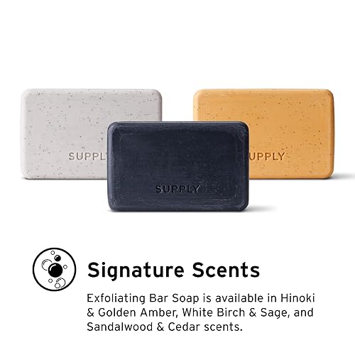 Miniatura 6 de Supply Jabón exfoliante en barra para hombres, aroma de abedul blanco y salvia, limpieza profunda e hidratante con cuentas de jojoba, manteca de