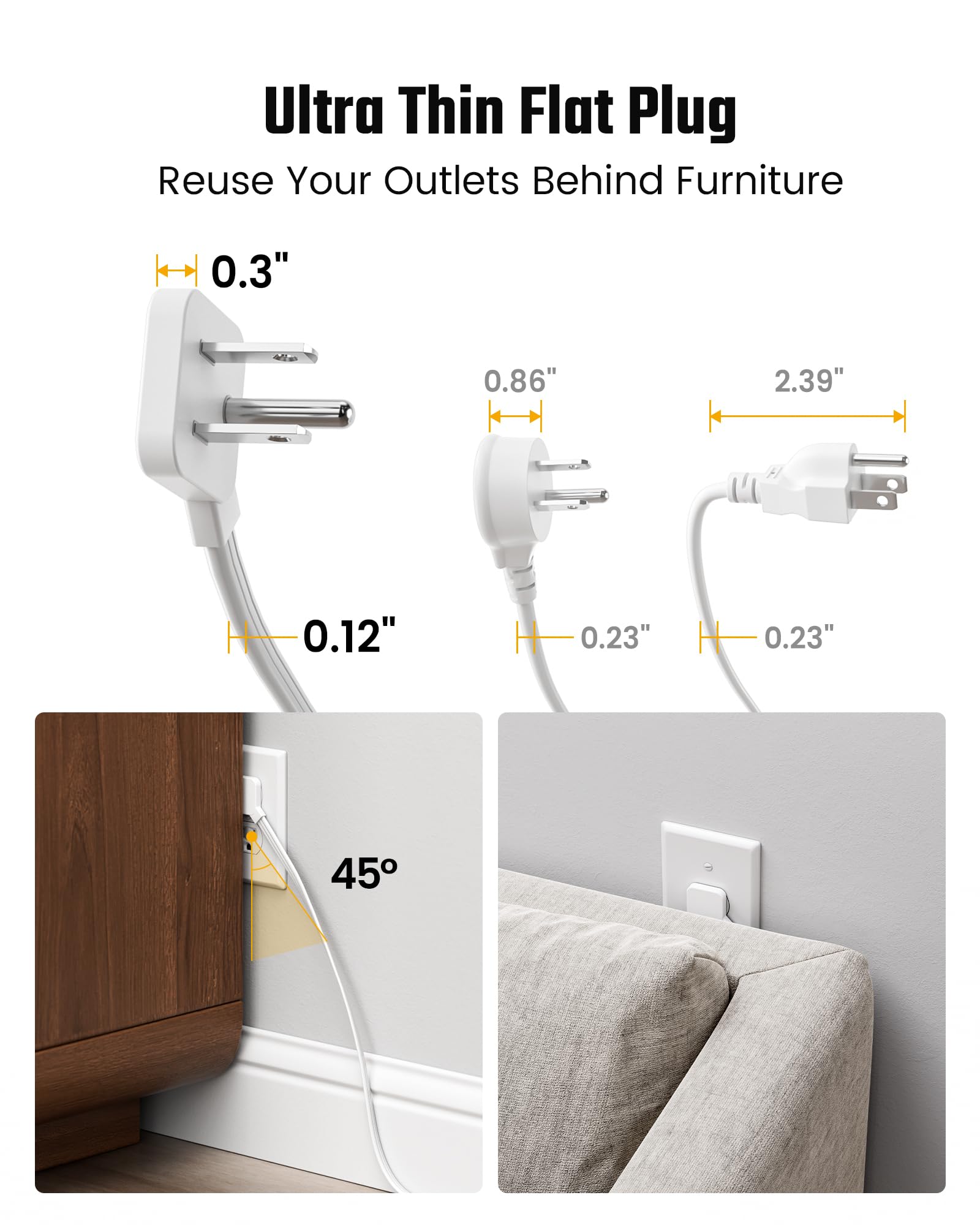 Prolunga da 3,8 m con diverse prese, prolunga lunga con 6 prese, 4 porte USB (2 USB C), banda di alimentazione per la casa, forniture per ufficio, articoli essenziali per