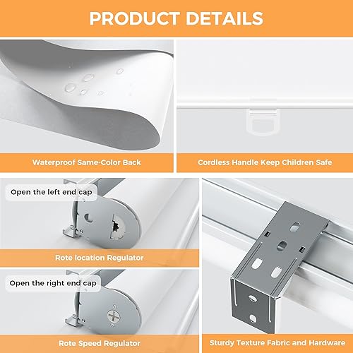 Miniatura 8 de Persianas enrollables opacas sin cordón para oscurecer la habitación, con sistema de resorte, protección UV, persianas de puerta, para hogar y