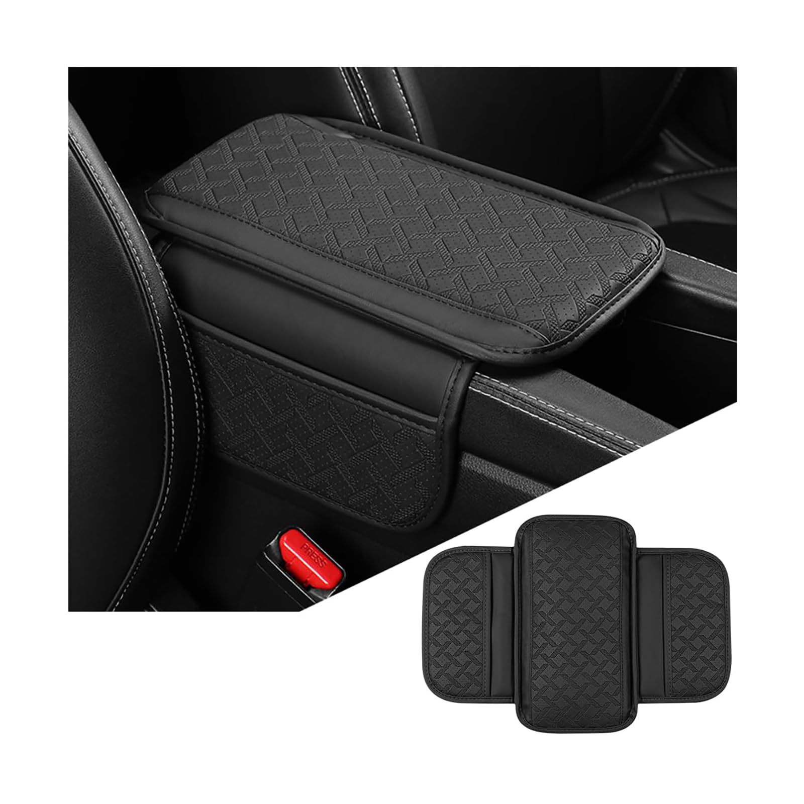 HFFTYU Car Armrest Cover for Toyota C-HR CHR Hybrid C-HR EV 2016-2024, Breathable Leather Centre Console Pad Cushion Protector with Storage Side Pockets, Anti-Slip Mat,A