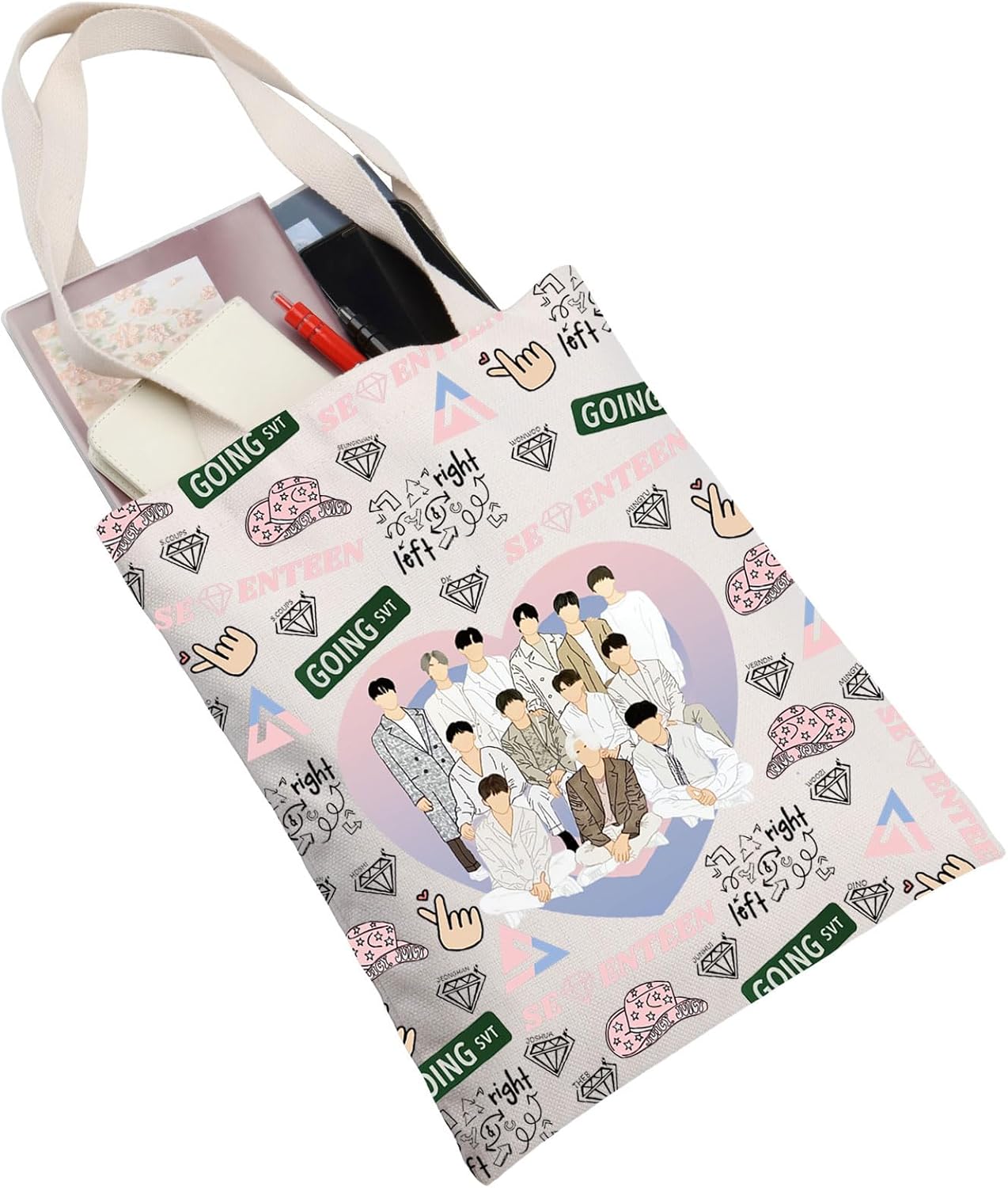 JNIAP Korean Group Tote Bag Korean Group 17 Merchandise Korean Group Lover Gifts Korean Music Shoulder Bag - Image 7