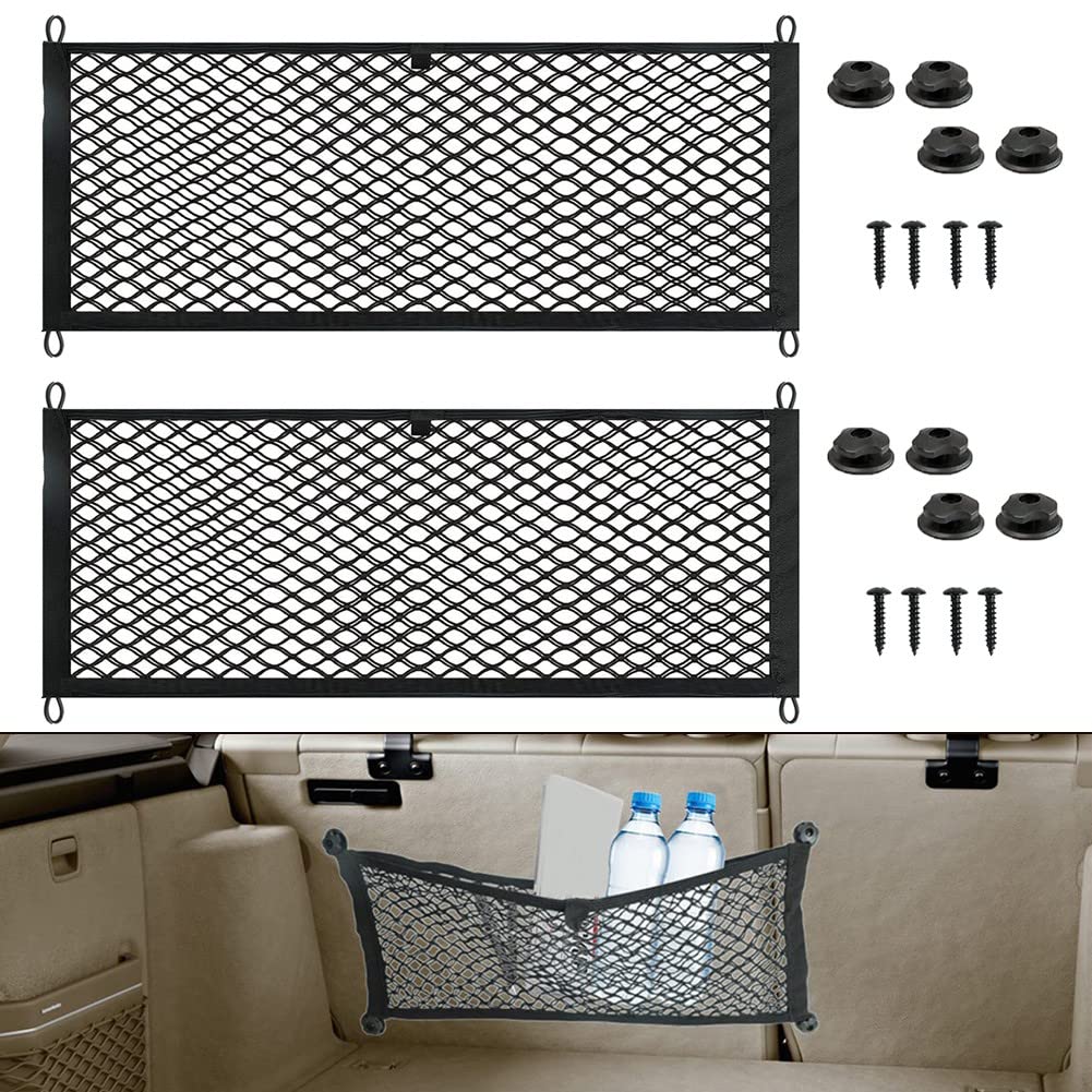 Filet De Rangement Voiture Surdimensionné 25x60 Cm - Élastique, Noir, Pour Van, Camping-car, Bateau (lot De 2)
