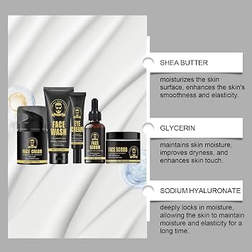 Mens Skin Care Kit, Mens Facial Care Kit for Hydrating, Misturizing Skincare Set with Face Wash, Scrub, Cream, Serum, Eye Cream, Valentines Day Gifts for Him Dad Boyfriend Husband's Skincare Gift Set