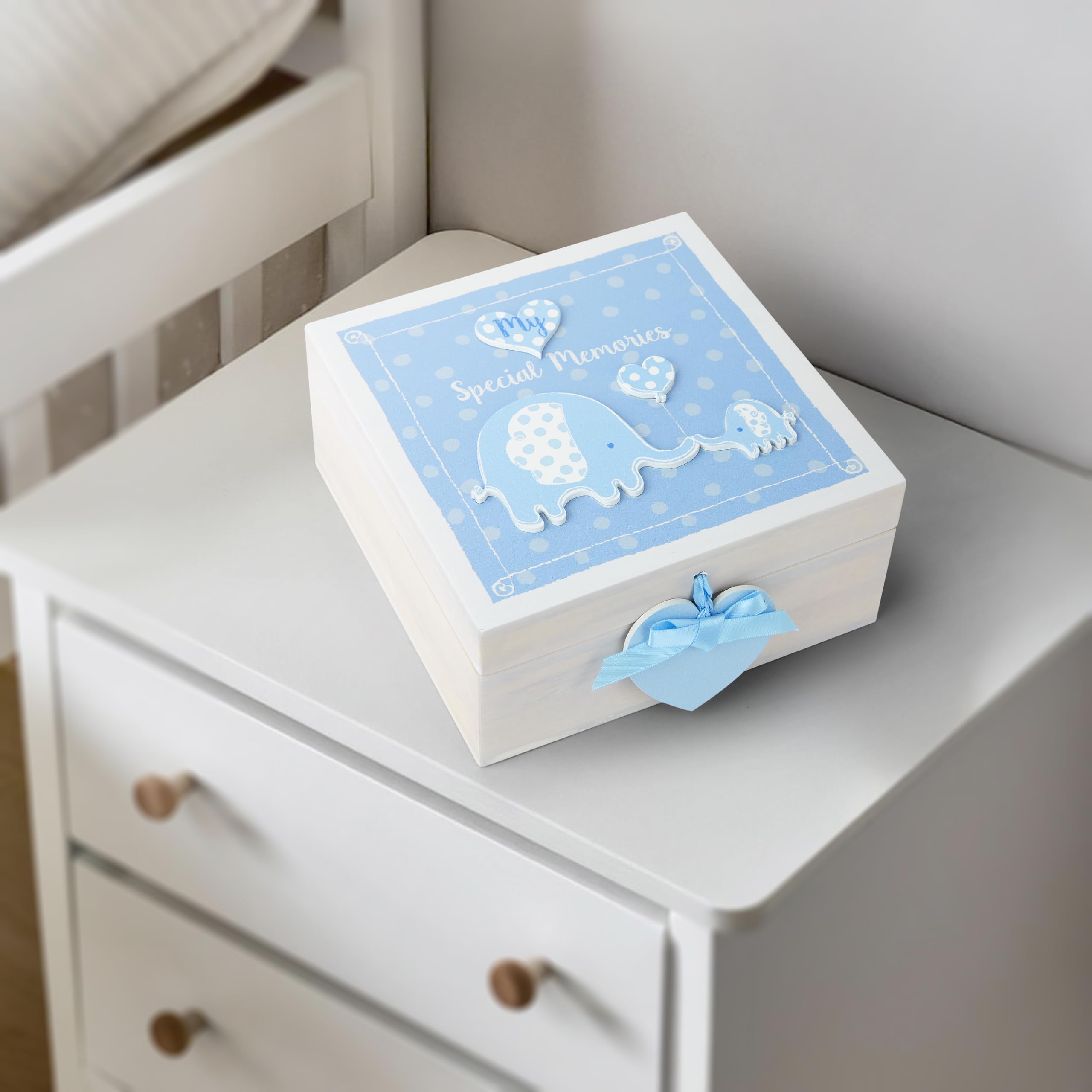 Mousehouse Gifts - cofanetto portaoggetti in legno con elefantino - bambino - azzurro