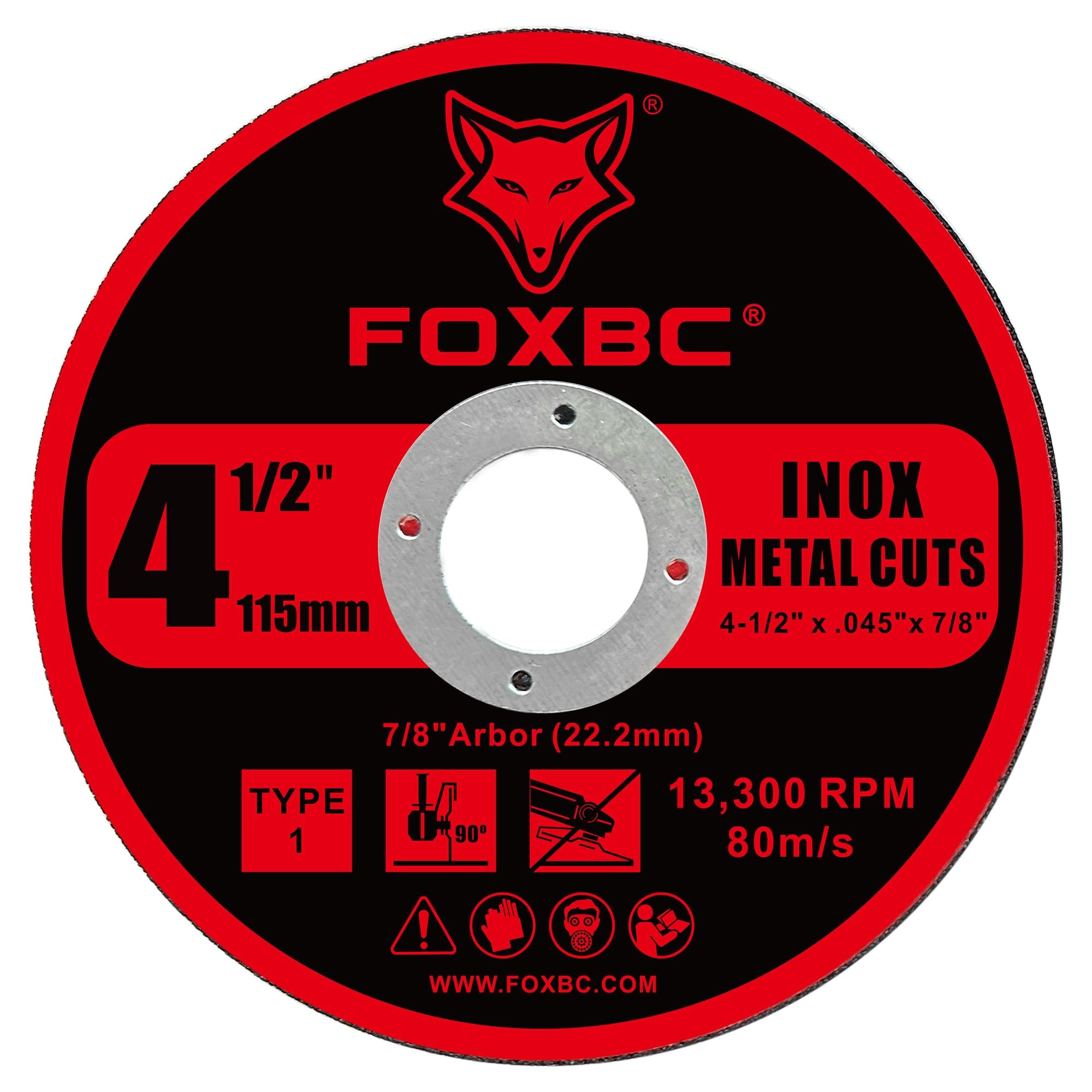 FOXBC Discos de rueda de corte de 4-1/2 pulgadas para amoladora angular, corte para metal y acero inoxidable, 4-1/2 x 0.45 x 7/8 pulgadas, paquete de 50